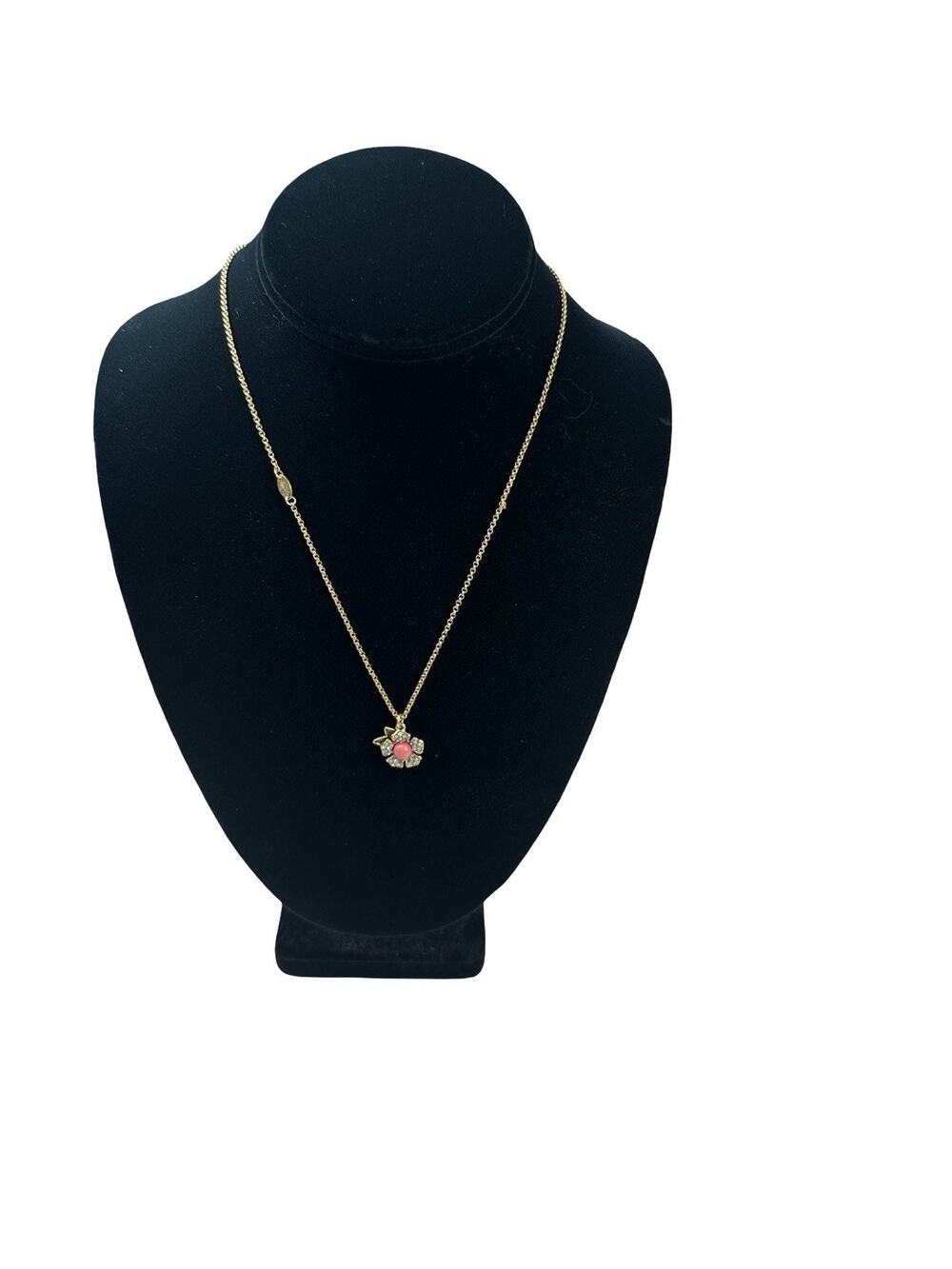 Juicy Couture Gold Tone Pink Rhinestone Flower Pendant Necklace 19”